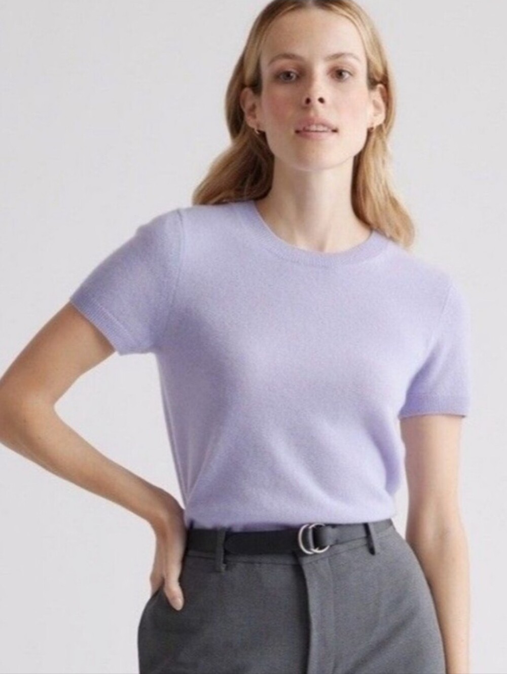 Quince Women's Purple Mongolian Cashmere Sweater Tee Short Sleeve Size XS